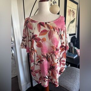 Chico's Pink and Orange Knit Floral Top